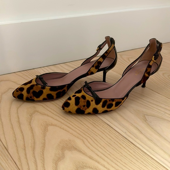 Gucci Leopard & Black Parent Leather Kitten Heels - Size 38.5 - Picture 1 of 8
